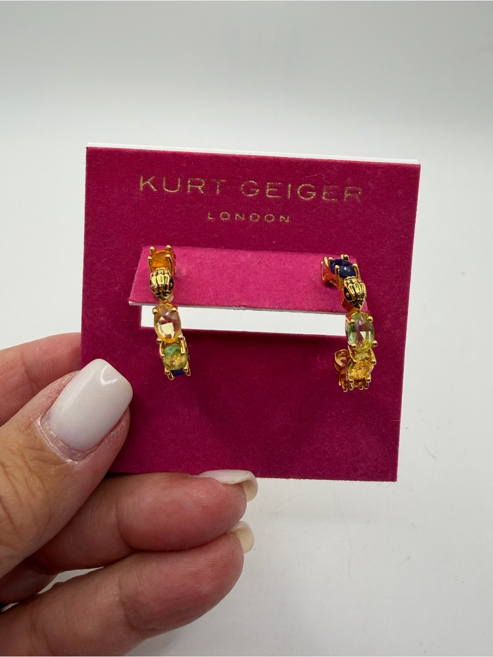 Kurt Geiger Gold Hoop Earrings with Multicolor Gems
